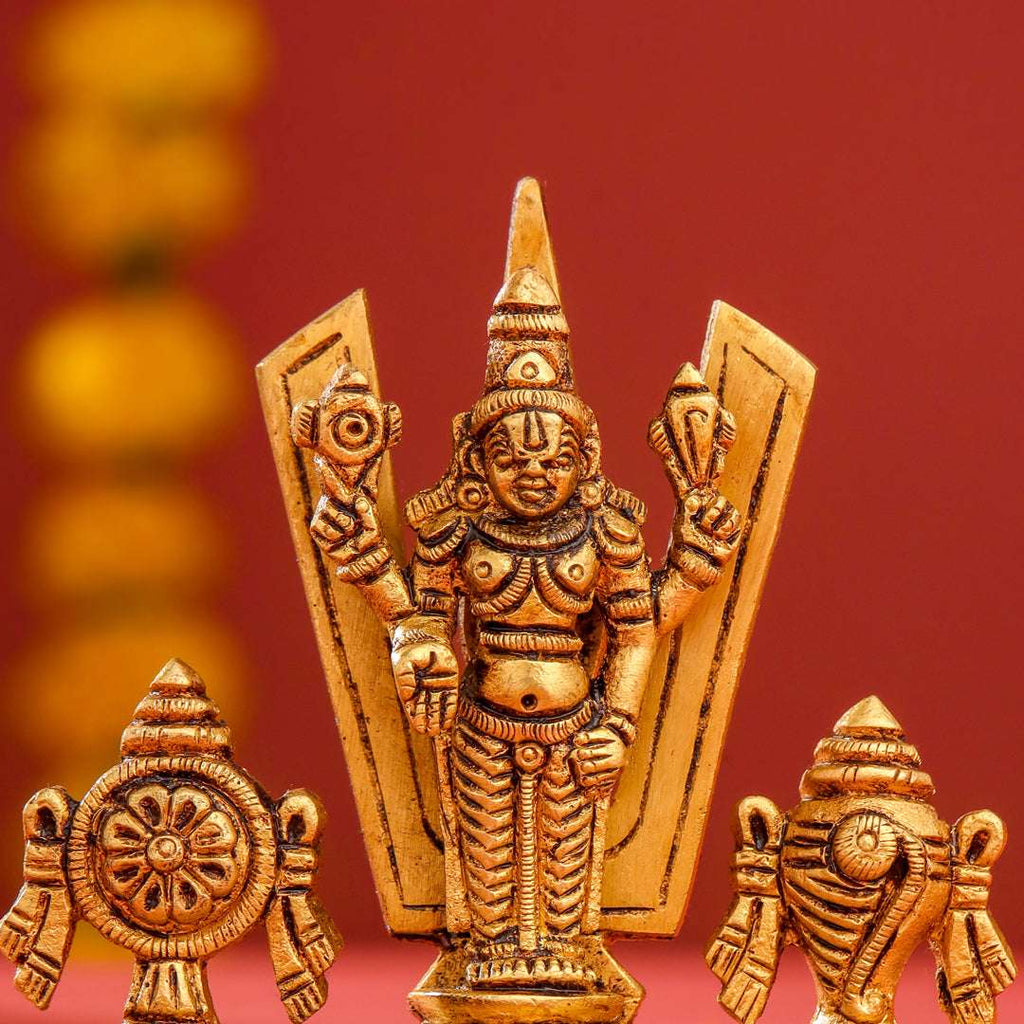 Brass Balaji, Shankh Chakra And Namah Showpiece (3.5 Inch) Vedansh Craft