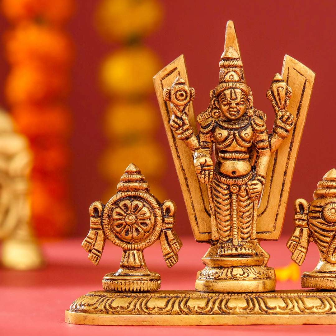 Brass Balaji, Shankh Chakra And Namah Showpiece (3.5 Inch) Vedansh Craft