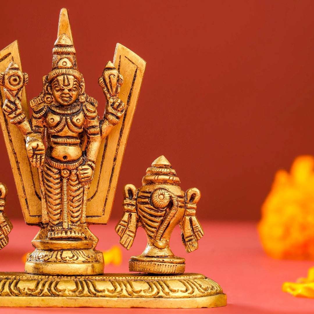 Brass Balaji, Shankh Chakra And Namah Showpiece (3.5 Inch) Vedansh Craft