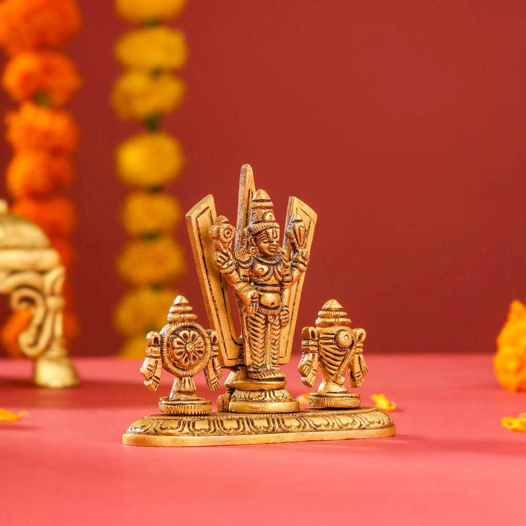 Brass Balaji, Shankh Chakra And Namah Showpiece (3.5 Inch) Vedansh Craft