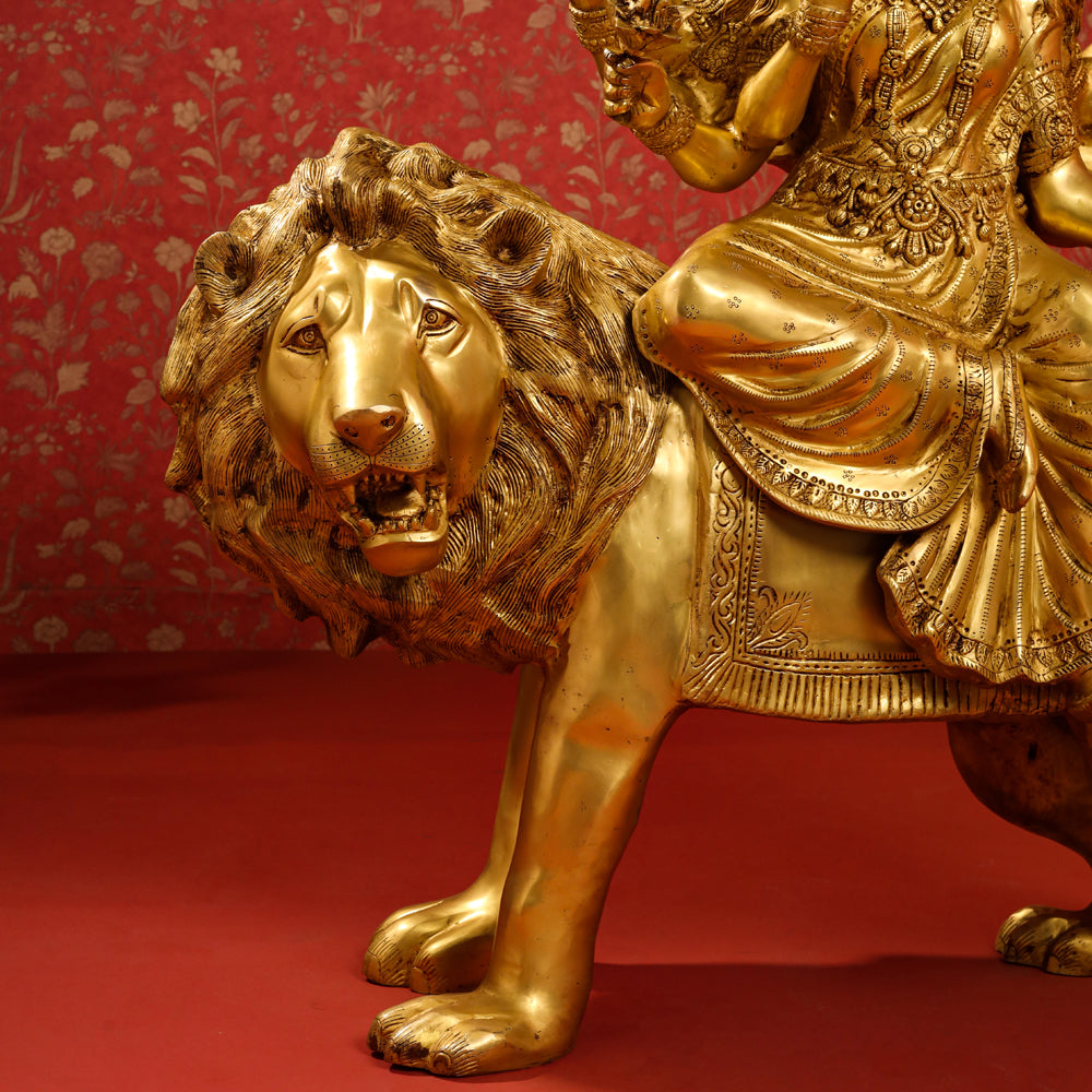 Brass Goddess Durga Sitting on Lion Statue (40 Inch) Vedansh Craft
