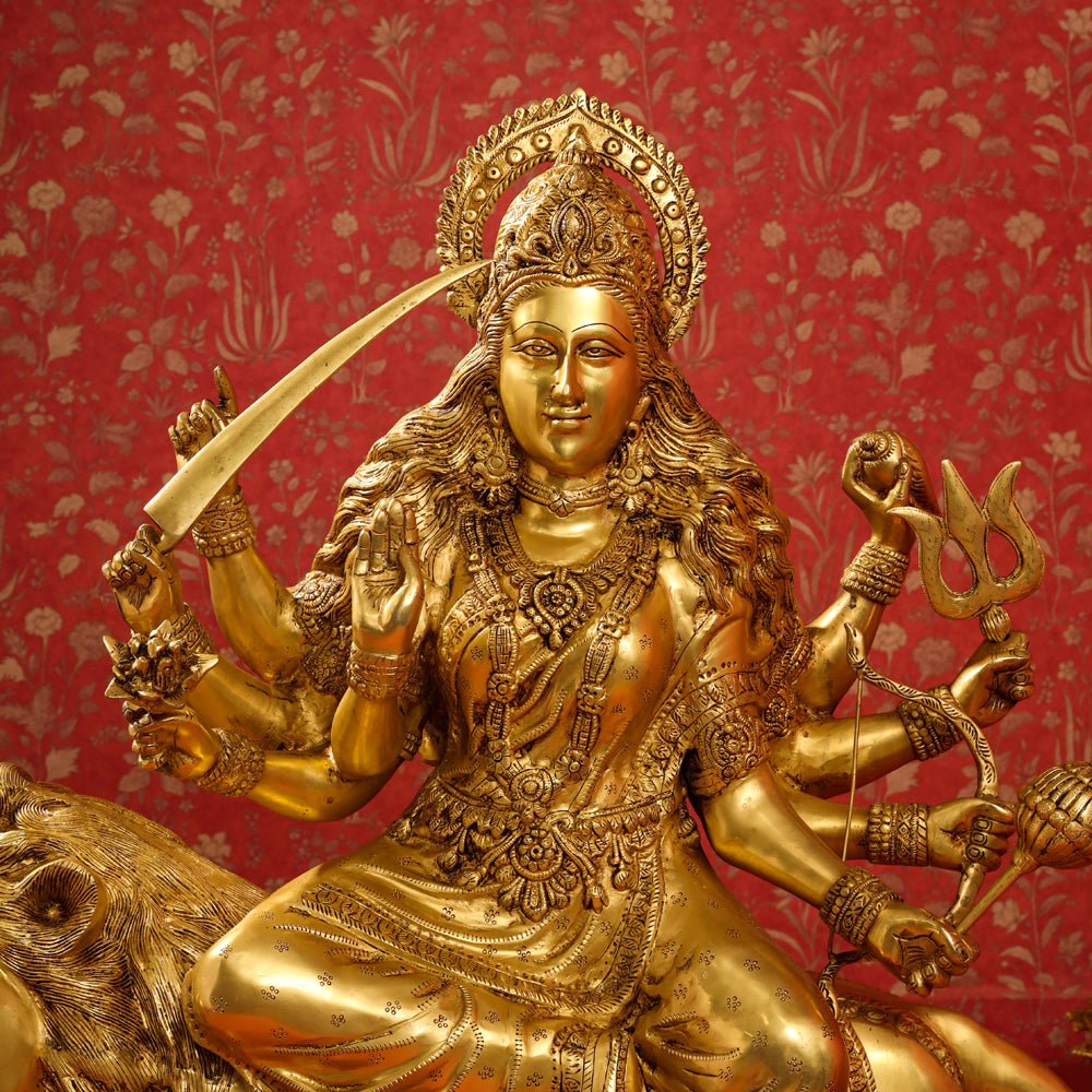 Brass Goddess Durga Sitting on Lion Statue (40 Inch) Vedansh Craft