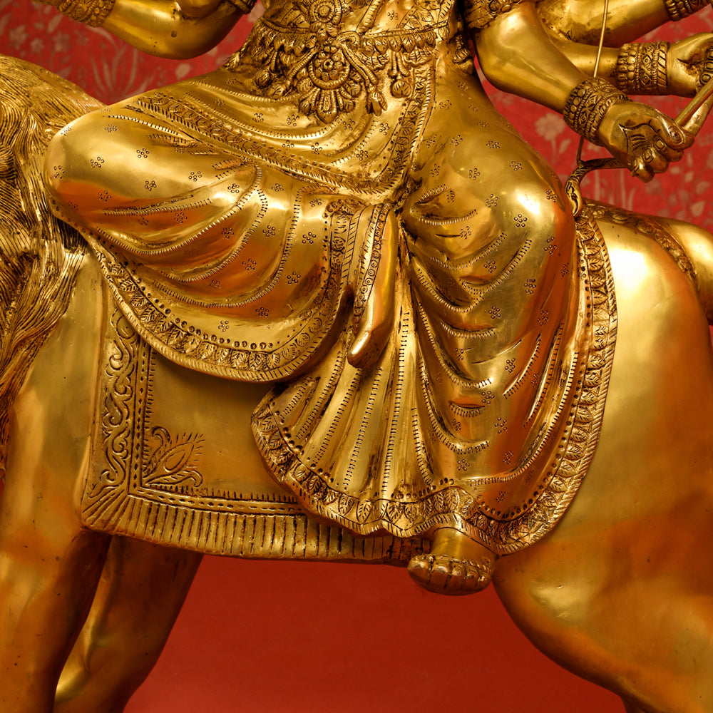 Brass Goddess Durga Sitting on Lion Statue (40 Inch) Vedansh Craft