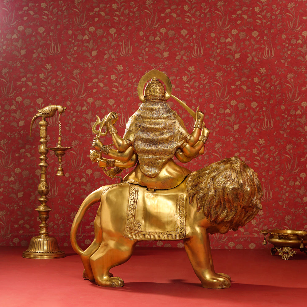 Brass Goddess Durga Sitting on Lion Statue (40 Inch) Vedansh Craft