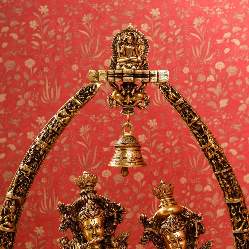 Brass Superfine Standing Radha Krishna Statue With Elephant Tusk Stand (46 Inch) Vedansh Craft