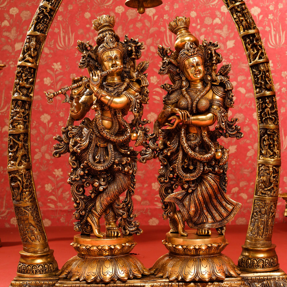 Brass Superfine Standing Radha Krishna Statue With Elephant Tusk Stand (46 Inch) Vedansh Craft