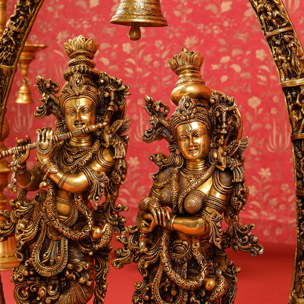 Brass Superfine Standing Radha Krishna Statue With Elephant Tusk Stand (46 Inch) Vedansh Craft