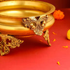 Brass Double Peacock Urli Bowl (11.5 Inch) Vedansh Craft