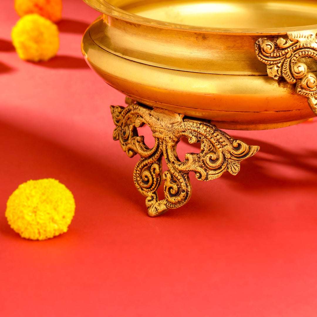 Brass Double Peacock Urli Bowl (11.5 Inch) Vedansh Craft
