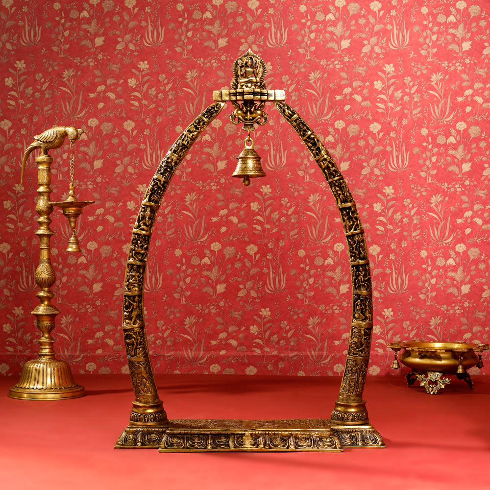 Brass Superfine Standing Radha Krishna Statue With Elephant Tusk Stand (46 Inch) Vedansh Craft