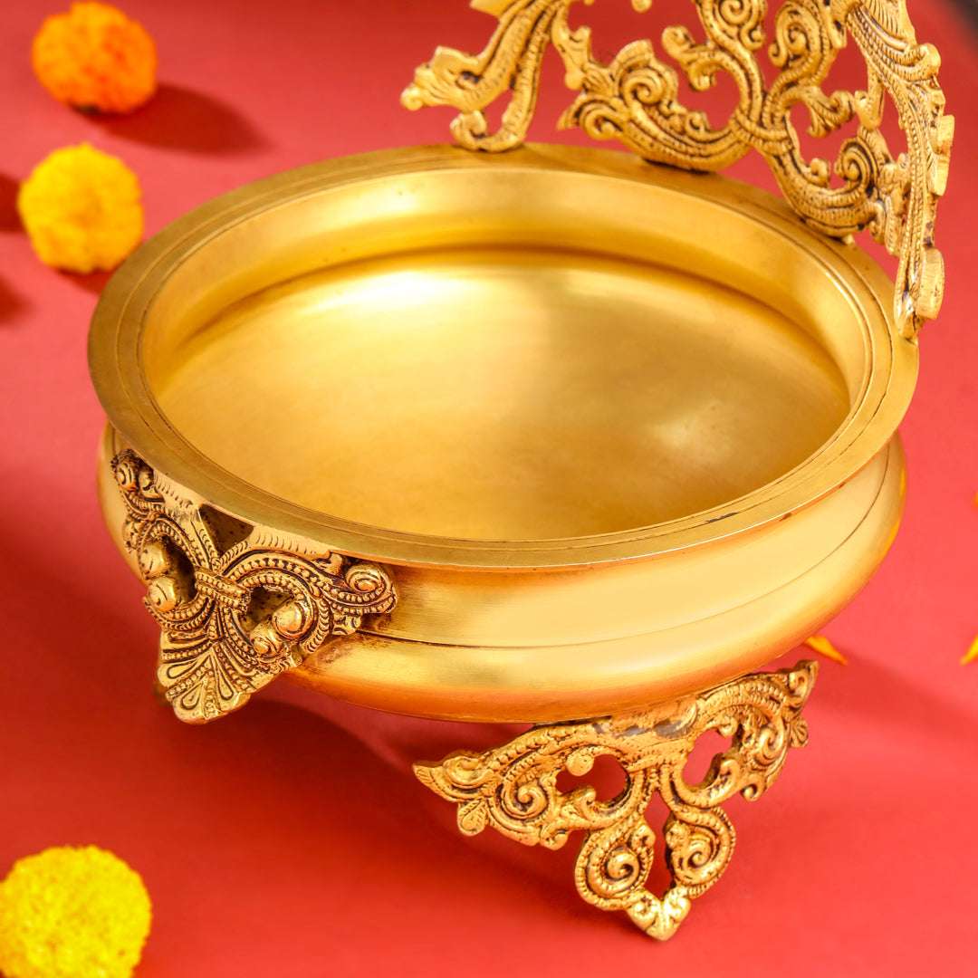 Brass Double Peacock Urli Bowl (11.5 Inch) Vedansh Craft