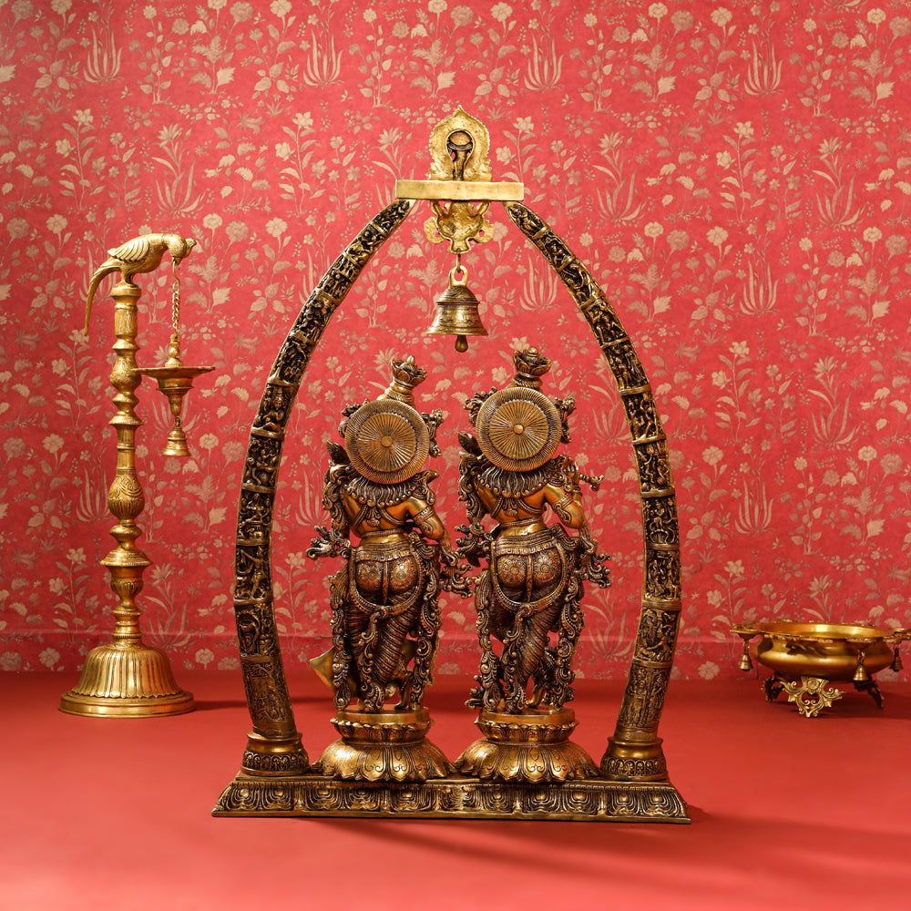 Brass Superfine Standing Radha Krishna Statue With Elephant Tusk Stand (46 Inch) Vedansh Craft