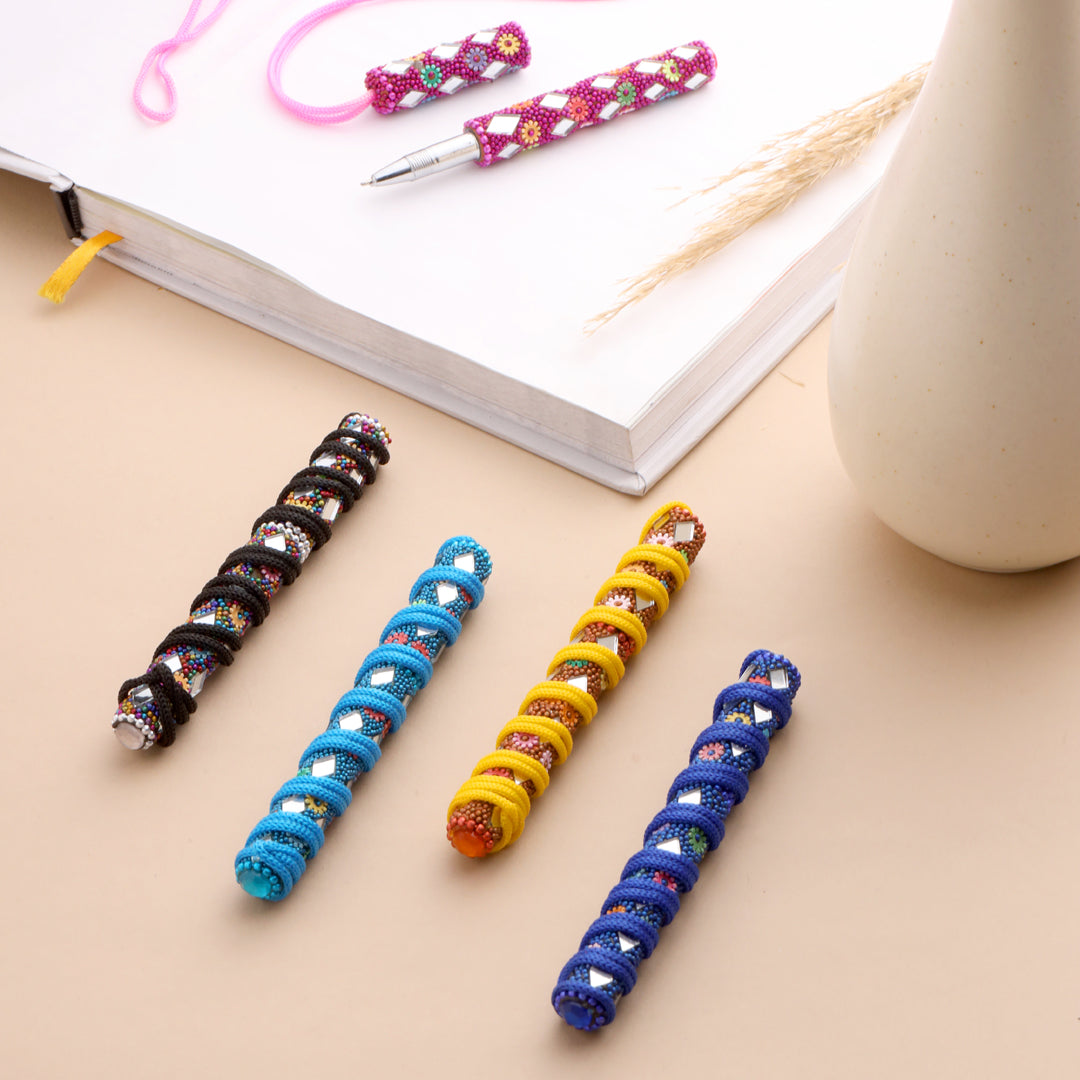 Mirror Work Ball Point Pen Set Of Five Vedansh Craft