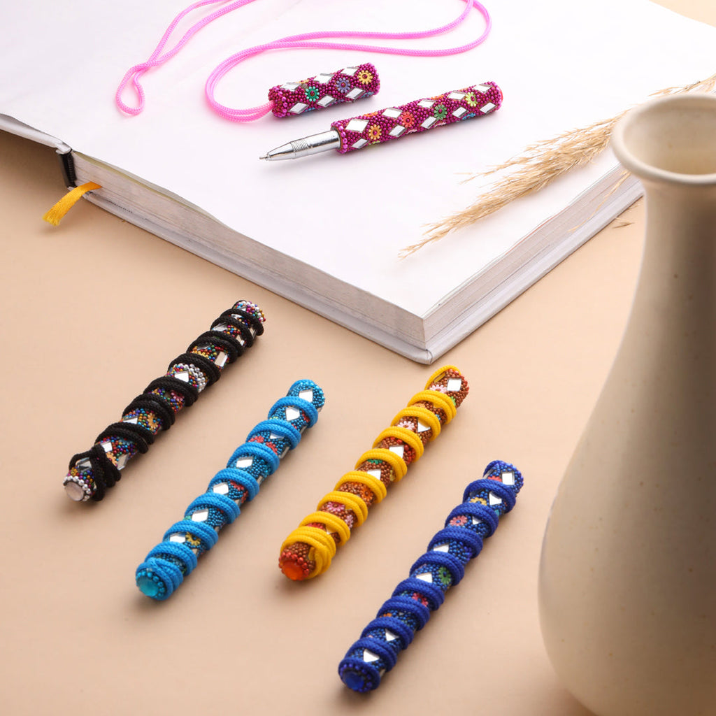 Mirror Work Ball Point Pen Set Of Five Vedansh Craft