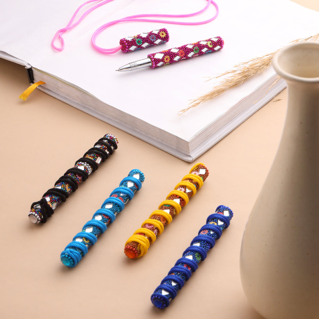 Mirror Work Ball Point Pen Set Of Five Vedansh Craft