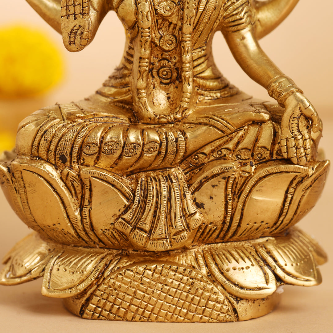 Brass Lotus Goddess Sitting Lakshmi Idol (6.5 Inch) Vedansh Craft