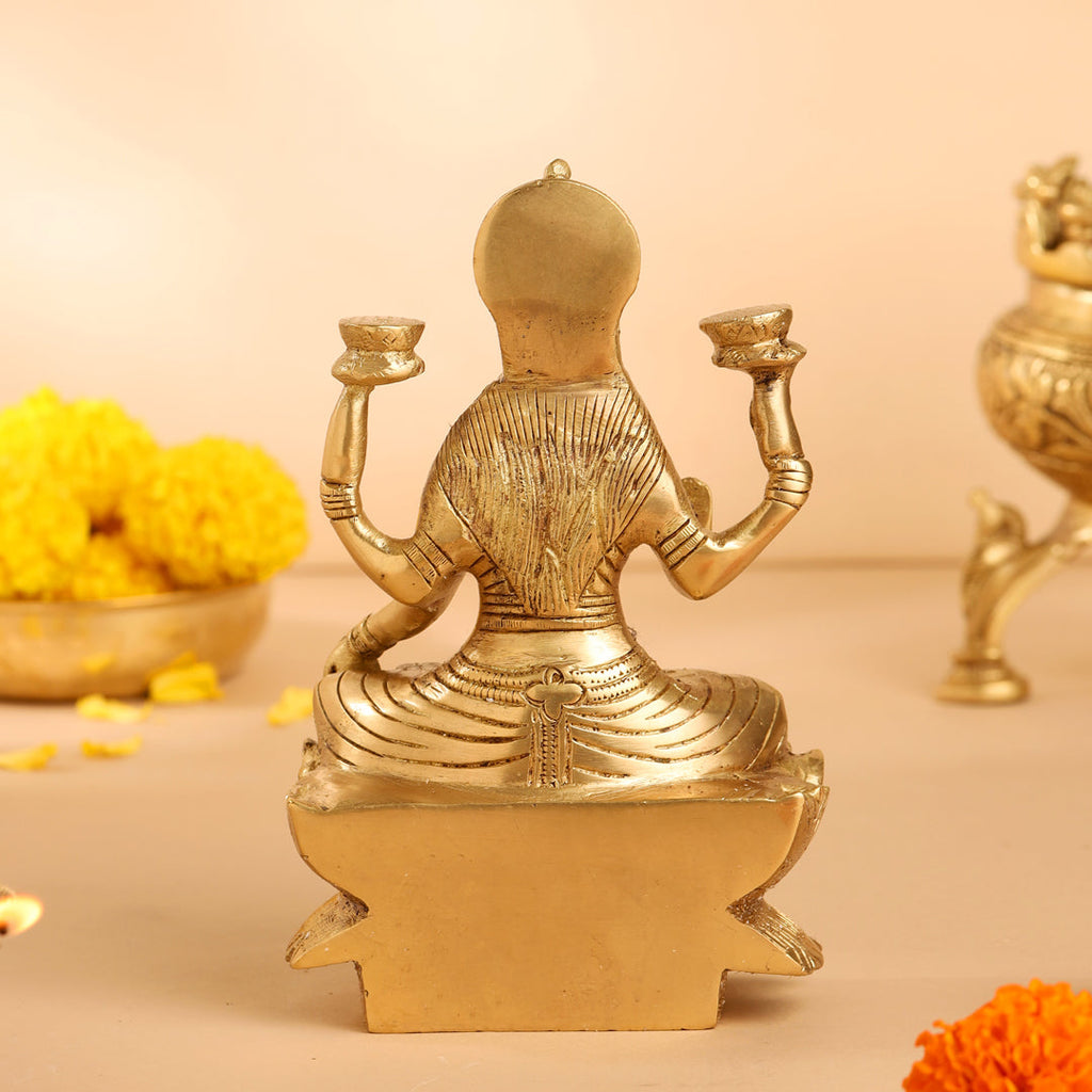 Brass Lotus Goddess Sitting Lakshmi Idol (6.5 Inch) Vedansh Craft