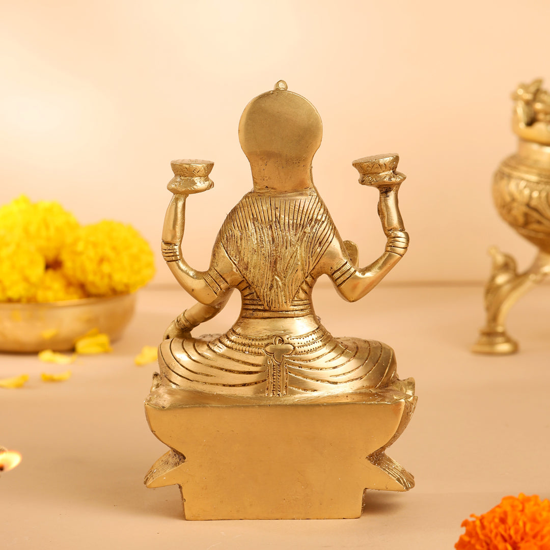 Brass Lotus Goddess Sitting Lakshmi Idol (6.5 Inch) Vedansh Craft