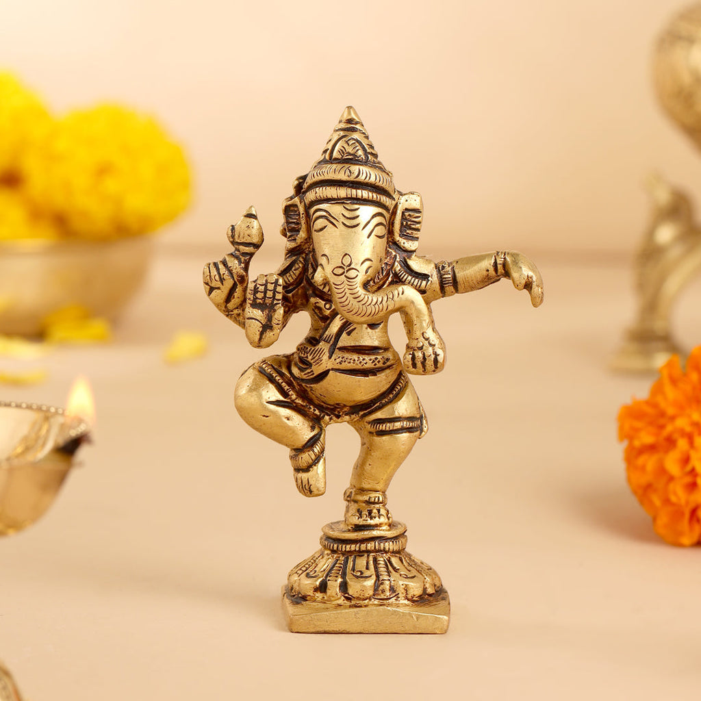 Brass Dancing Ganesha Idol (4 Inch) Vedansh Craft