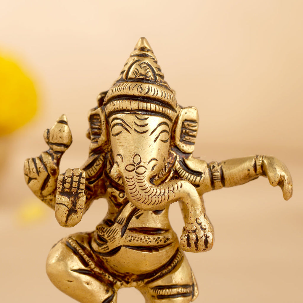Brass Dancing Ganesha Idol (4 Inch) Vedansh Craft