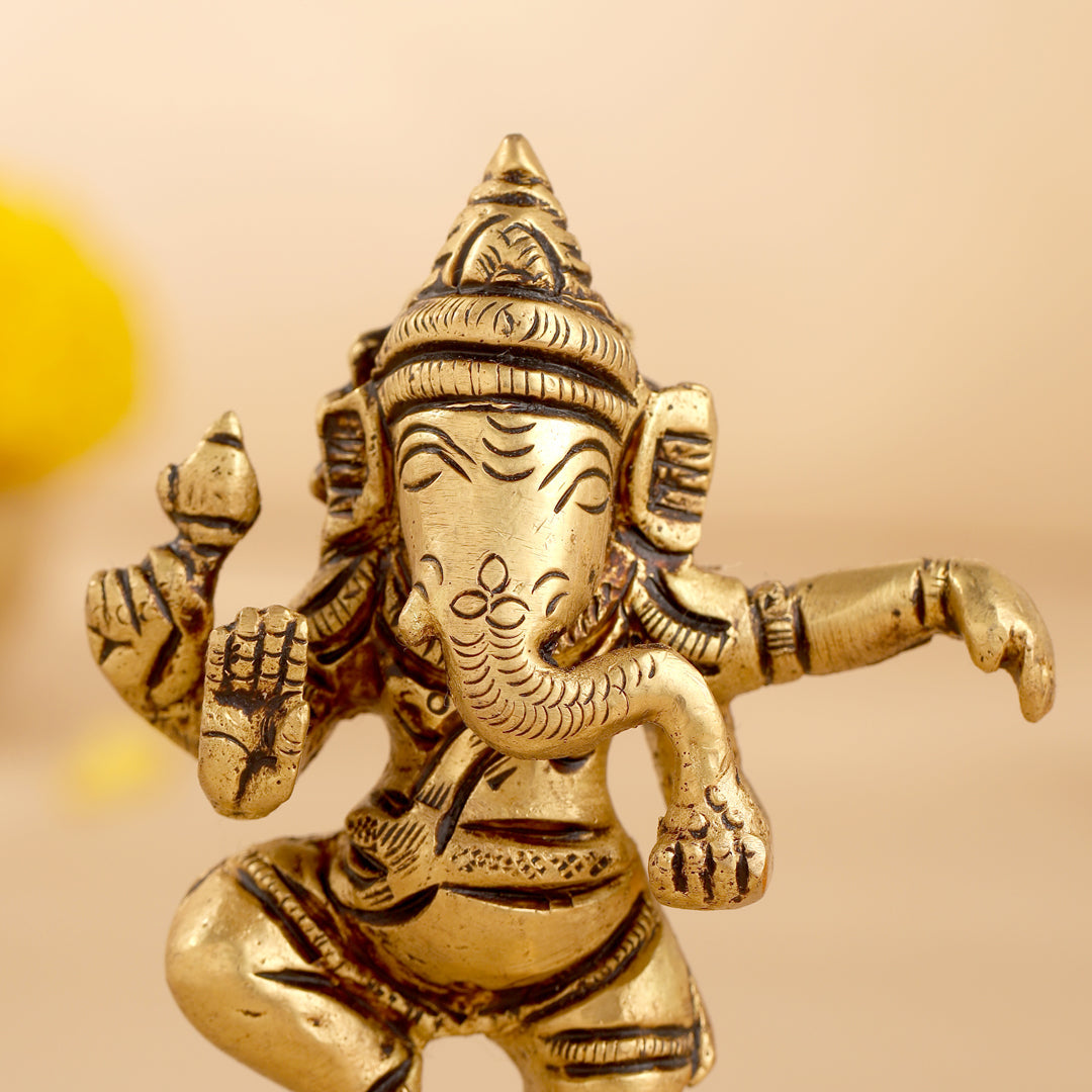 Brass Dancing Ganesha Idol (4 Inch) Vedansh Craft