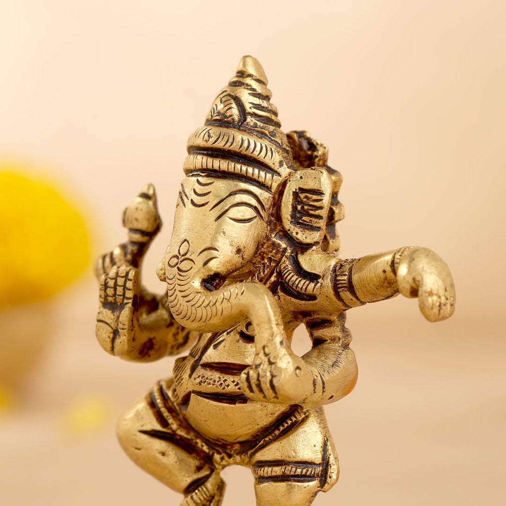 Brass Dancing Ganesha Idol (4 Inch) Vedansh Craft
