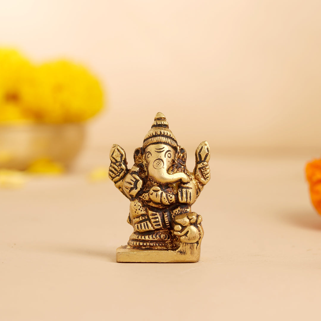 Brass Blessing Sitting Ganesha Idol (2 Inch) Vedansh Craft