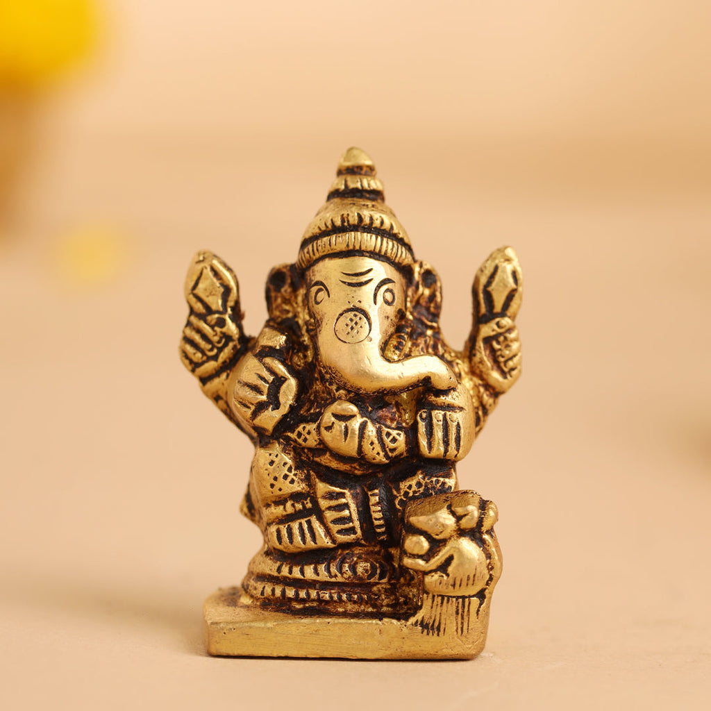 Brass Blessing Sitting Ganesha Idol (2 Inch) Vedansh Craft
