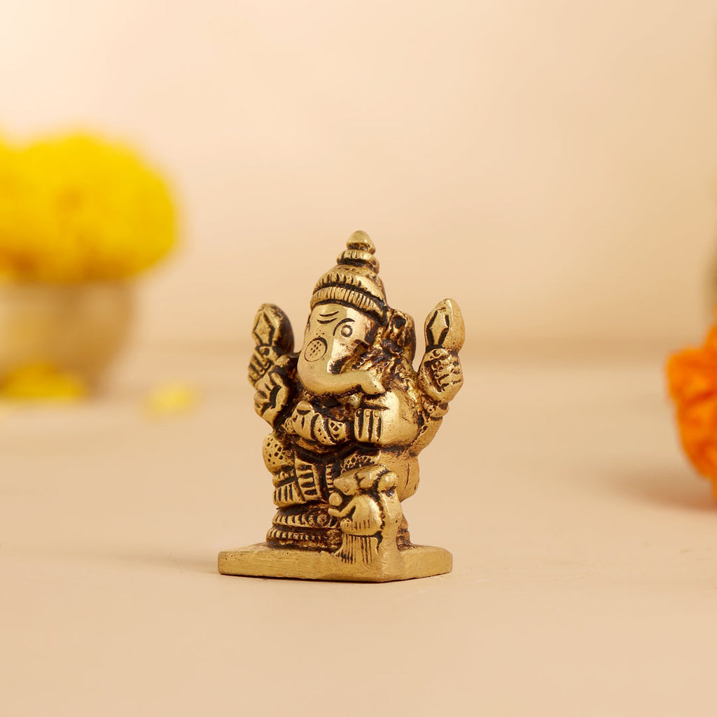 Brass Blessing Sitting Ganesha Idol (2 Inch) Vedansh Craft