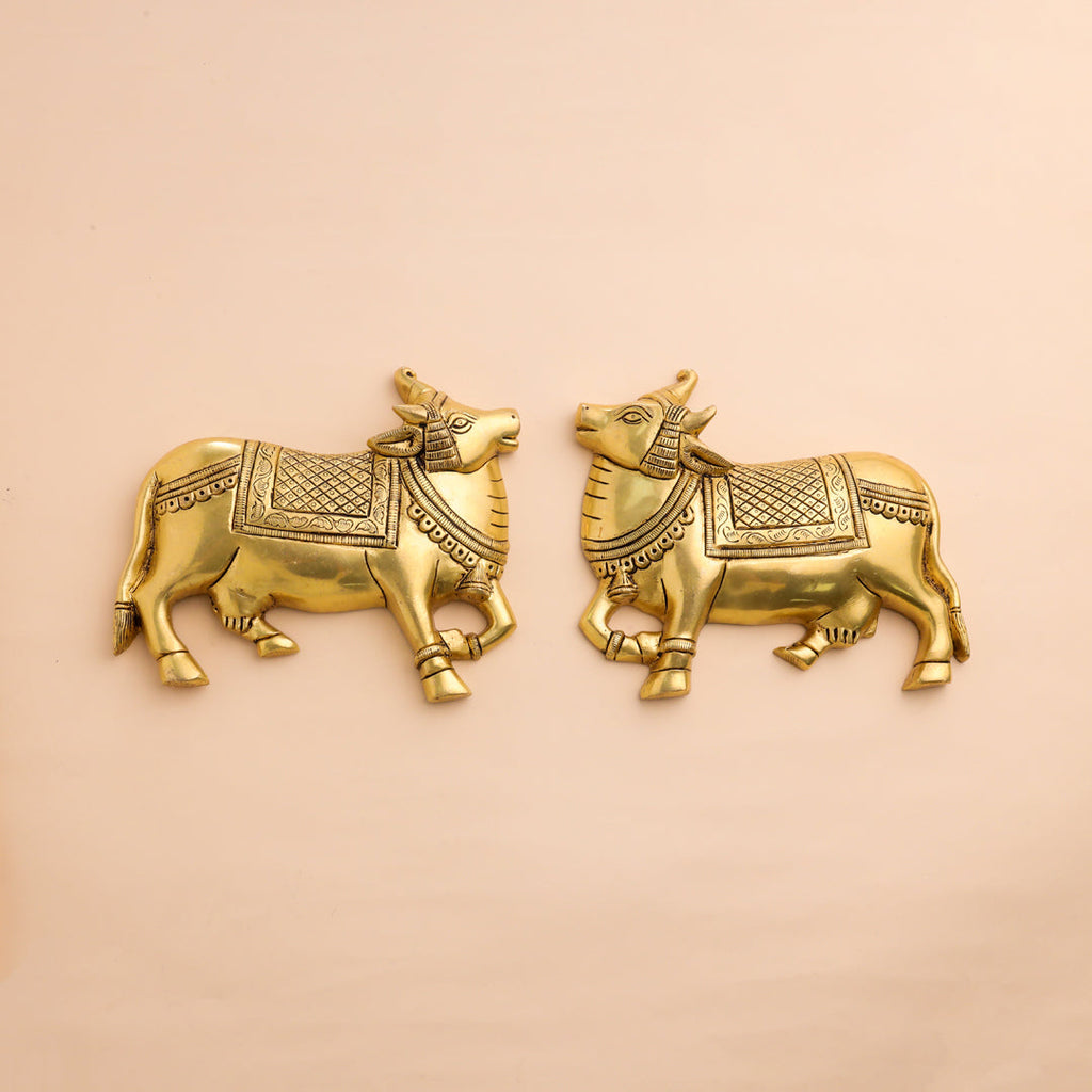 Brass Kamdhenu Cow Wall Hanging Set (7 Inch) Vedansh Craft