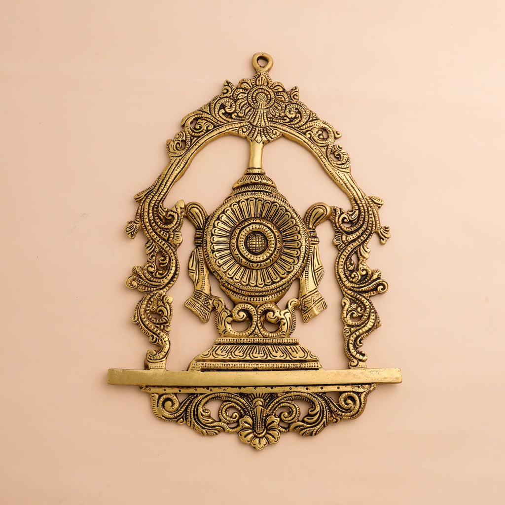 Brass Shankh Chakra Namah Wall Hanging Set (12.5 Inch) Vedansh Craft