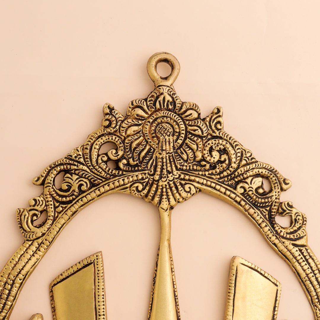 Brass Shankh Chakra Namah Wall Hanging Set (12.5 Inch) Vedansh Craft