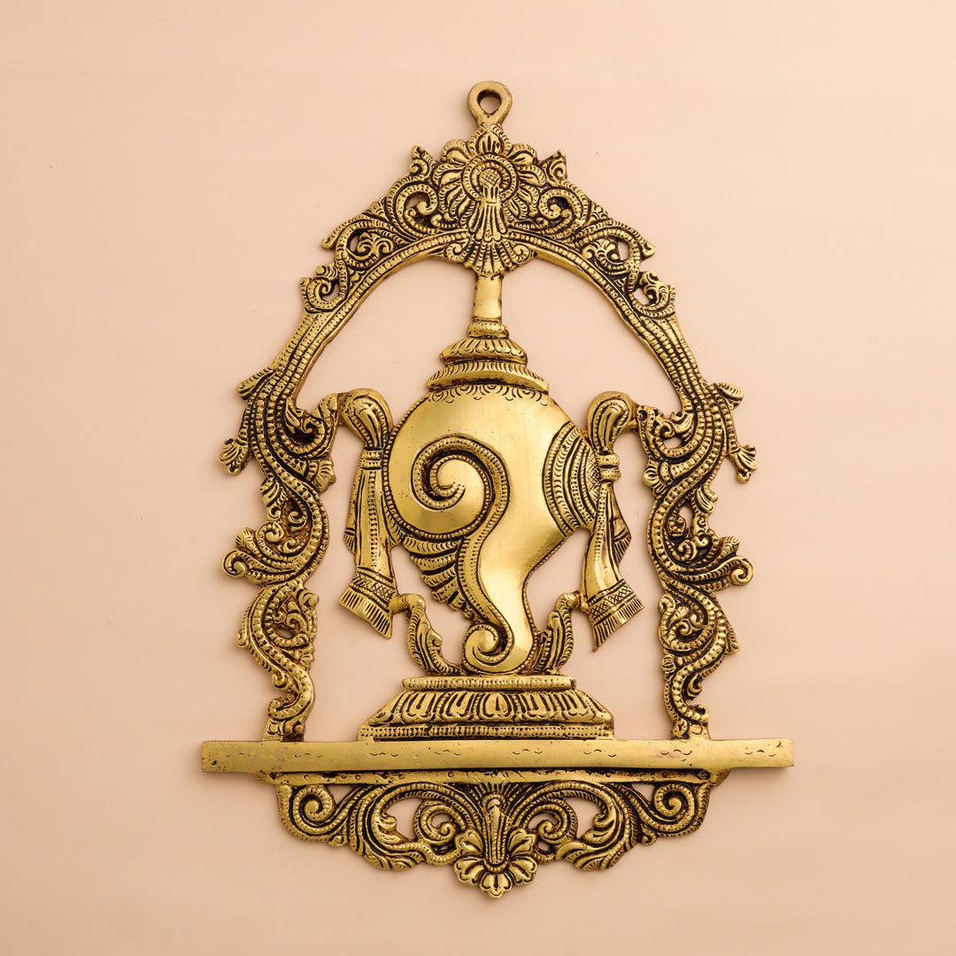 Brass Shankh Chakra Namah Wall Hanging Set (12.5 Inch) Vedansh Craft