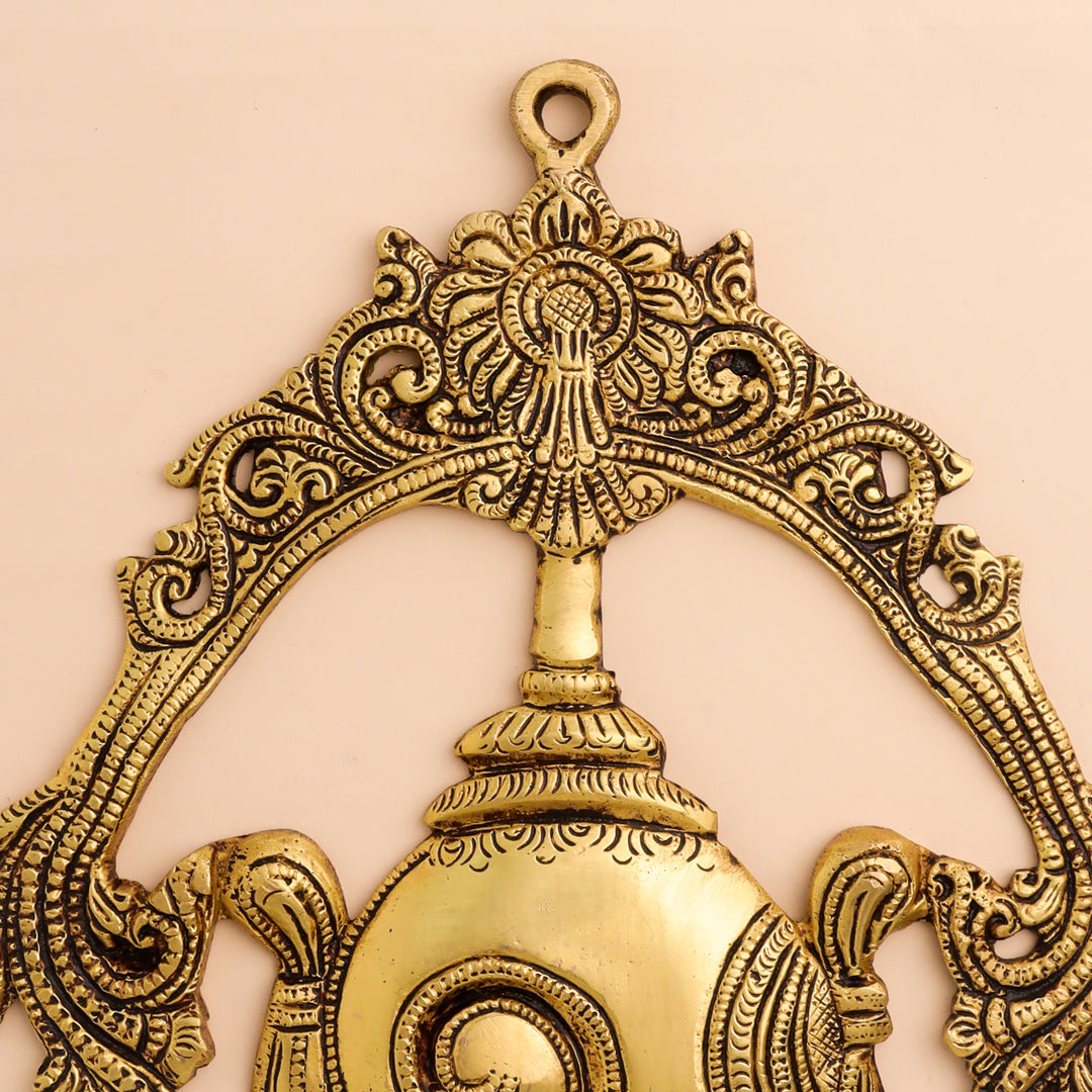 Brass Shankh Chakra Namah Wall Hanging Set (12.5 Inch) Vedansh Craft