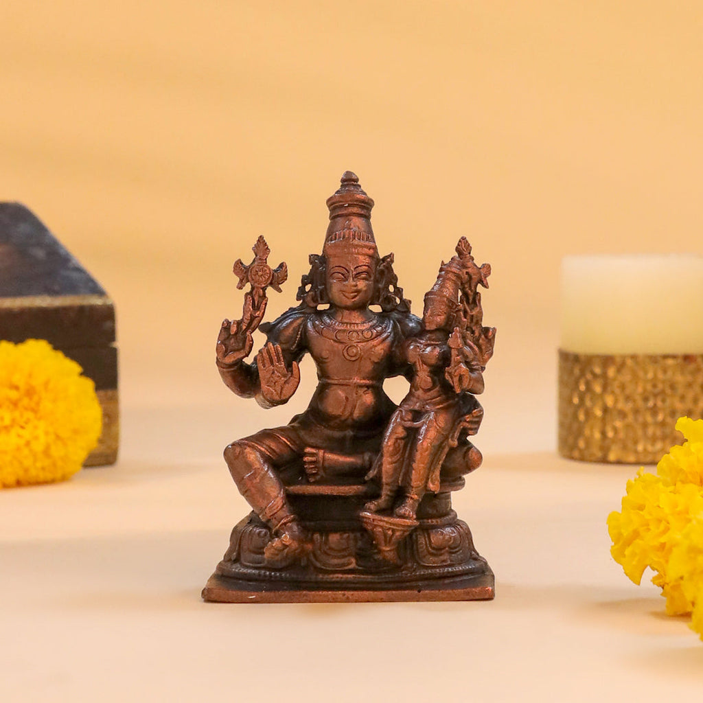 Copper Sitting Vishnu Lakshmi Idol (4 Inch) Vedansh Craft