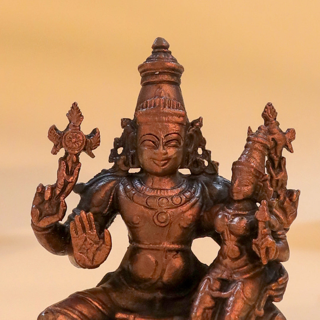 Copper Sitting Vishnu Lakshmi Idol (4 Inch) Vedansh Craft