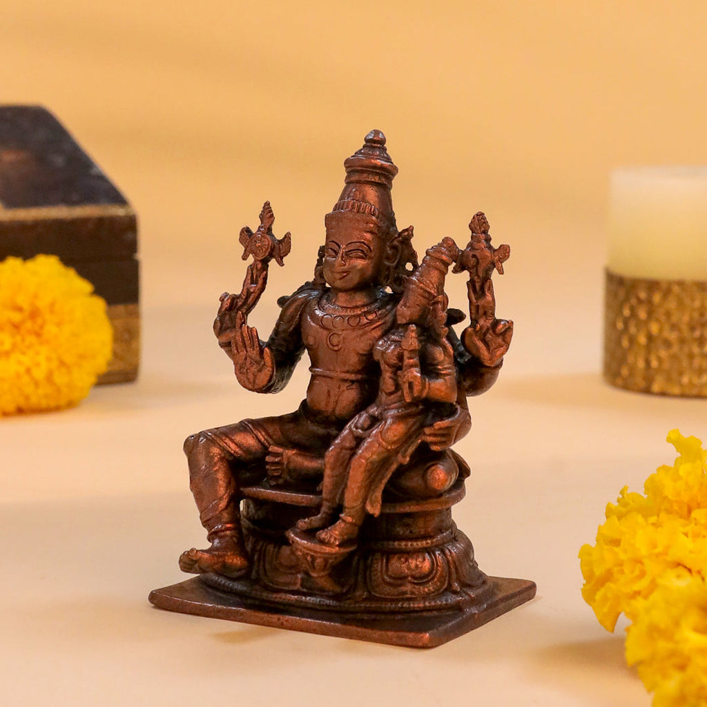 Copper Sitting Vishnu Lakshmi Idol (4 Inch) Vedansh Craft