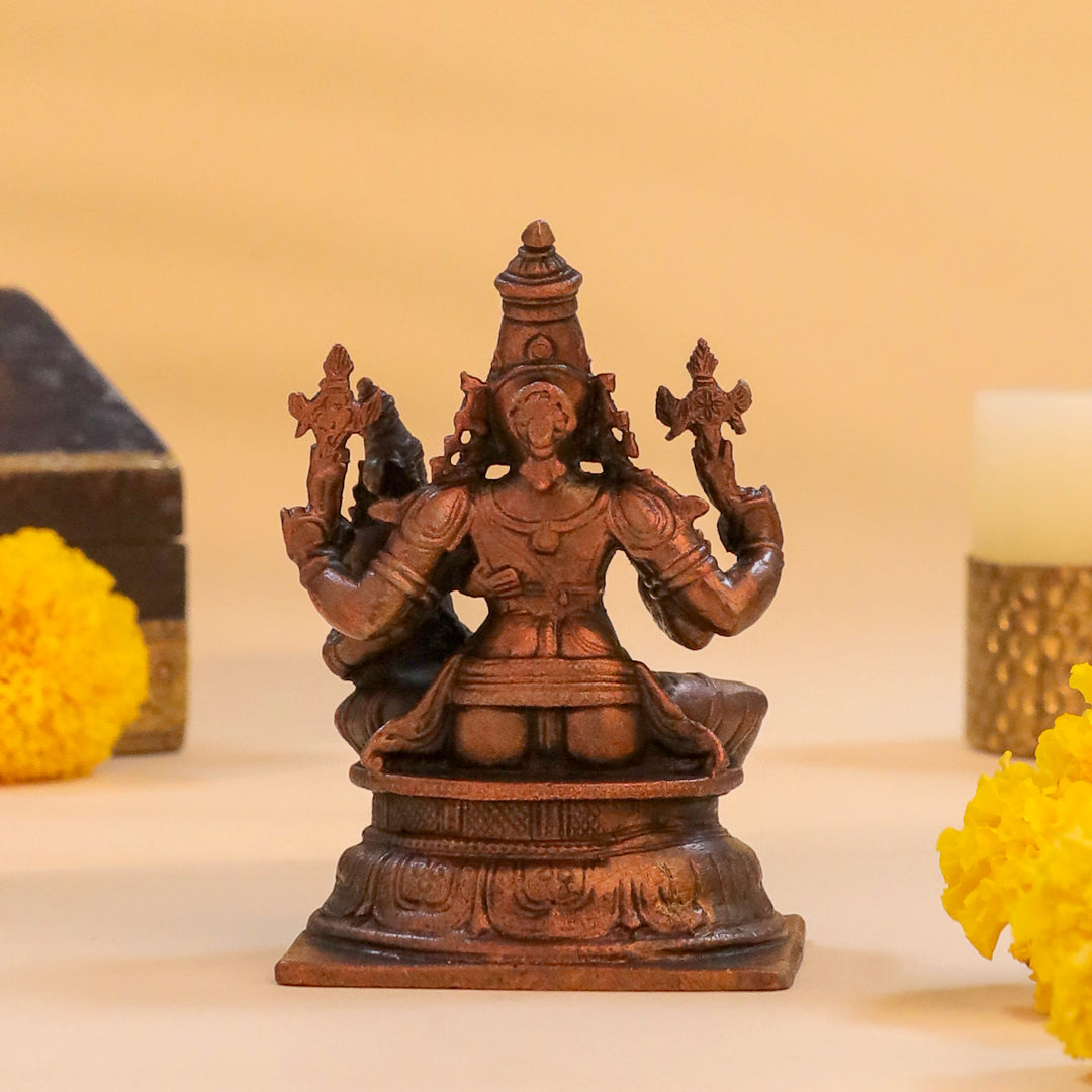 Copper Sitting Vishnu Lakshmi Idol (4 Inch) Vedansh Craft