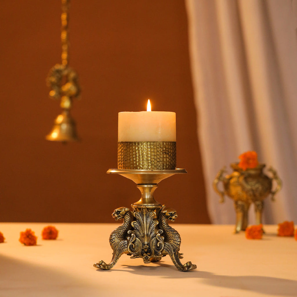 Brass Antique Candle Holder (7 Inch) Vedansh Craft