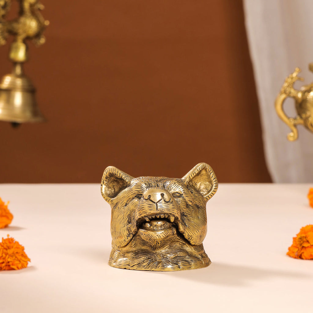 Brass Dog Inkwell/Ink Pot (3.5 Inch) Vedansh Craft