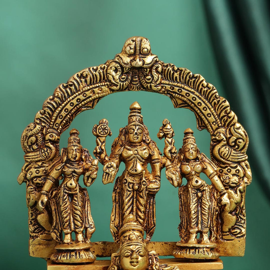 Brass Lord Balaji With Sri Devi And Bhudevi With Garud Idol (6.5 Inch) Vedansh Craft