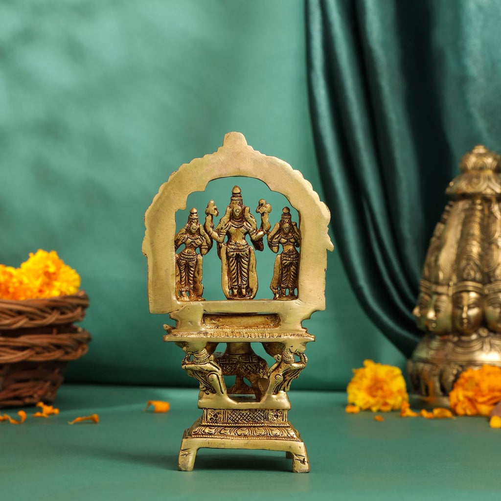 Brass Lord Balaji With Sri Devi And Bhudevi With Garud Idol (6.5 Inch) Vedansh Craft