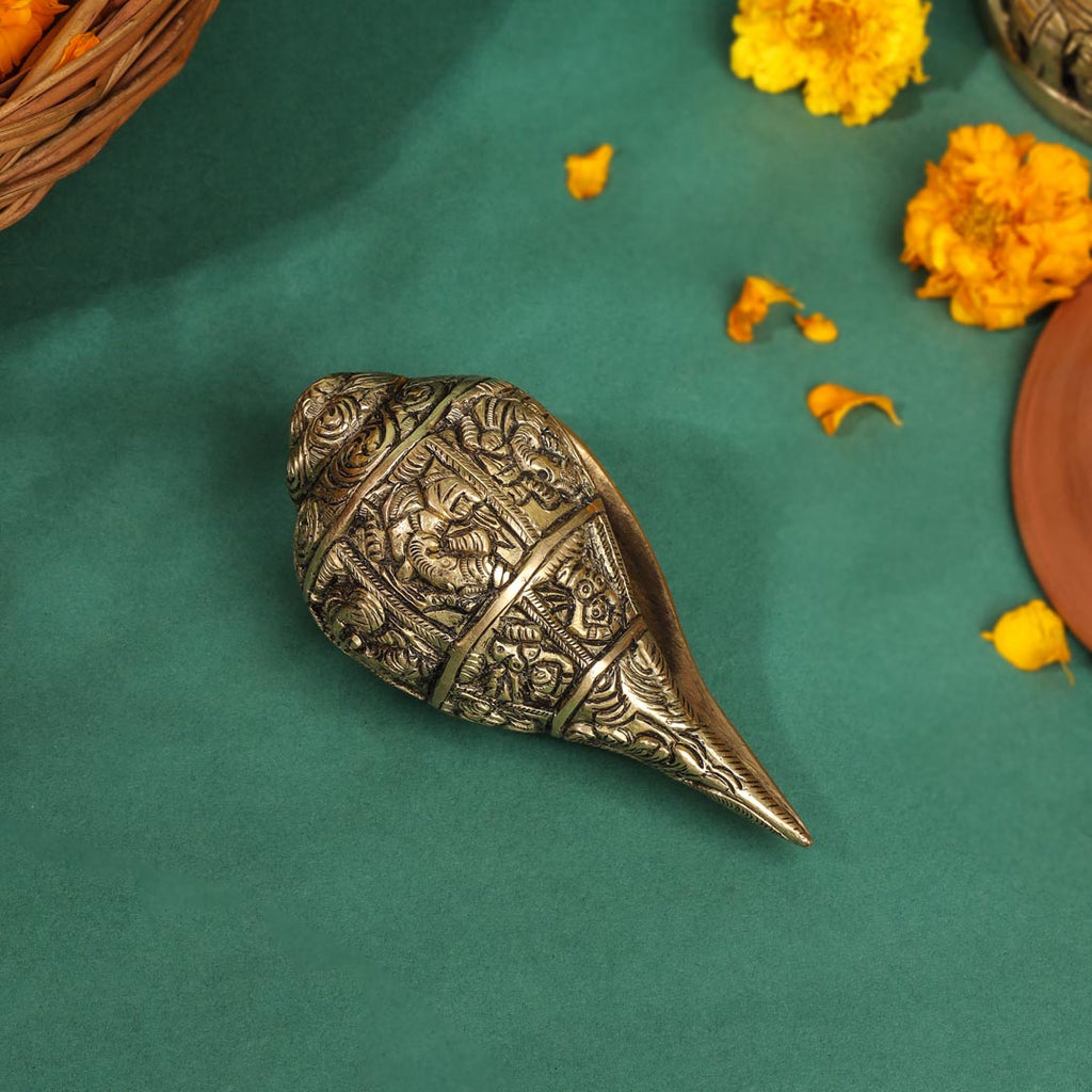 Brass Lord Ganesha Conch (2.2 Inch) Vedansh Craft