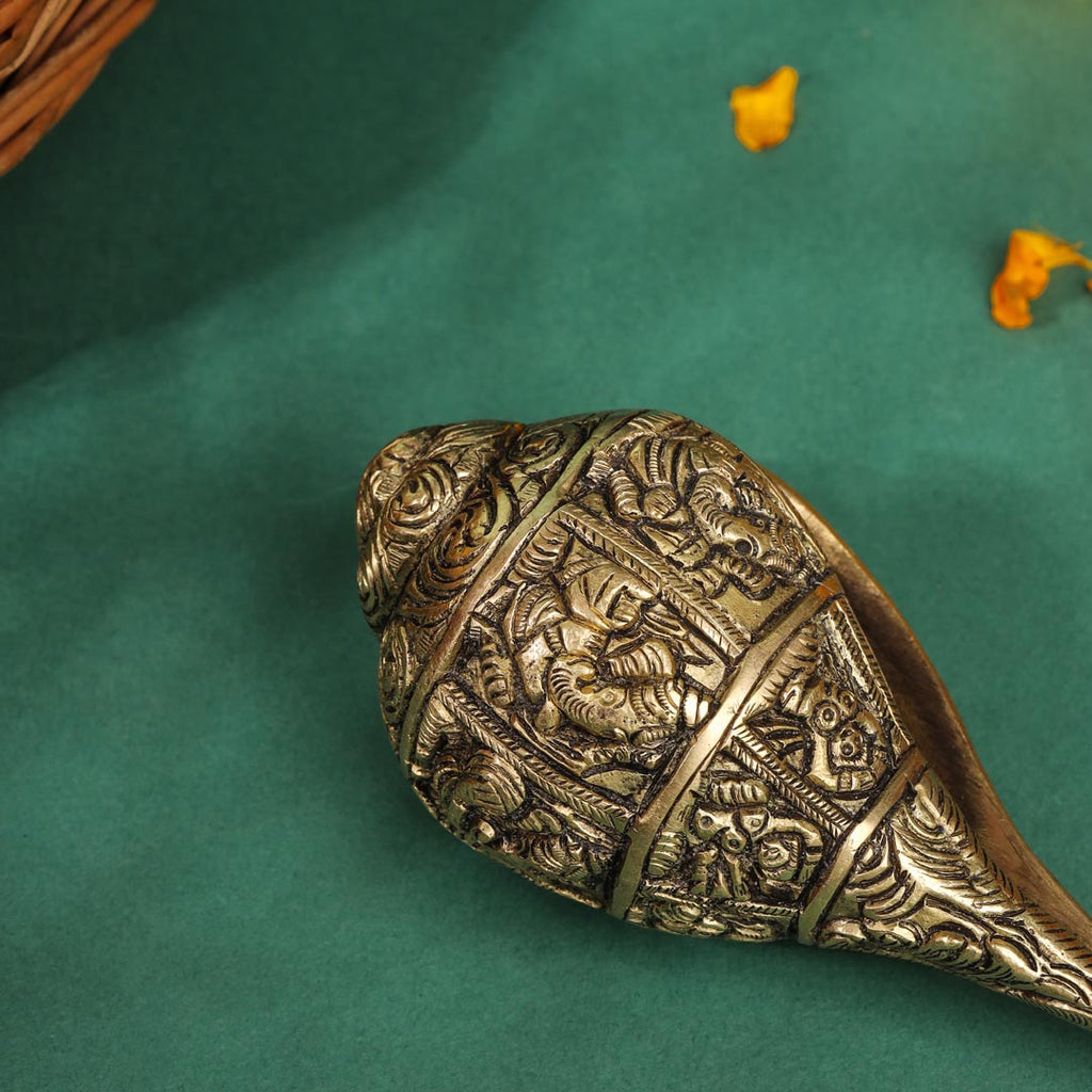 Brass Lord Ganesha Conch (2.2 Inch) Vedansh Craft