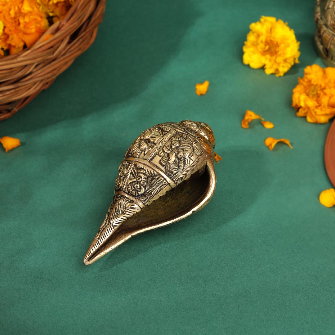 Brass Lord Ganesha Conch (2.2 Inch) Vedansh Craft