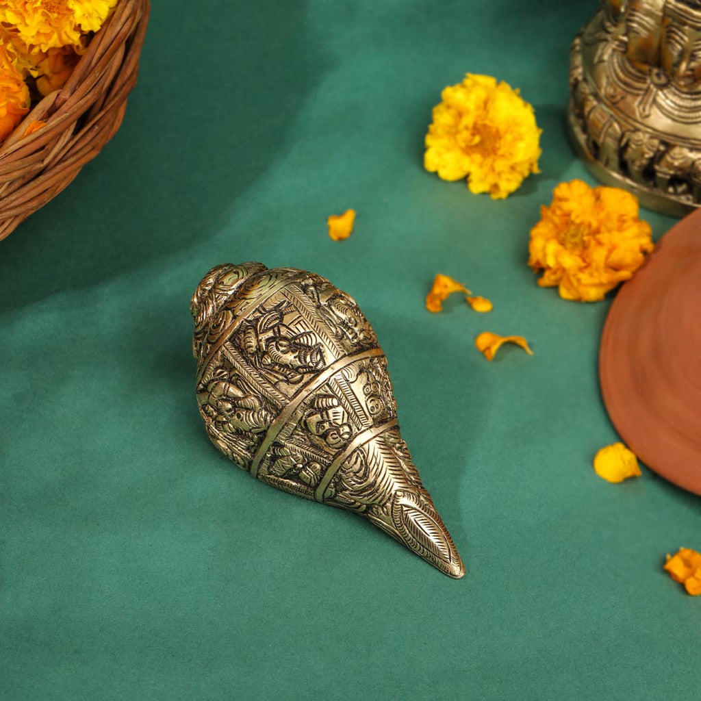 Brass Lord Ganesha Conch (2.2 Inch) Vedansh Craft