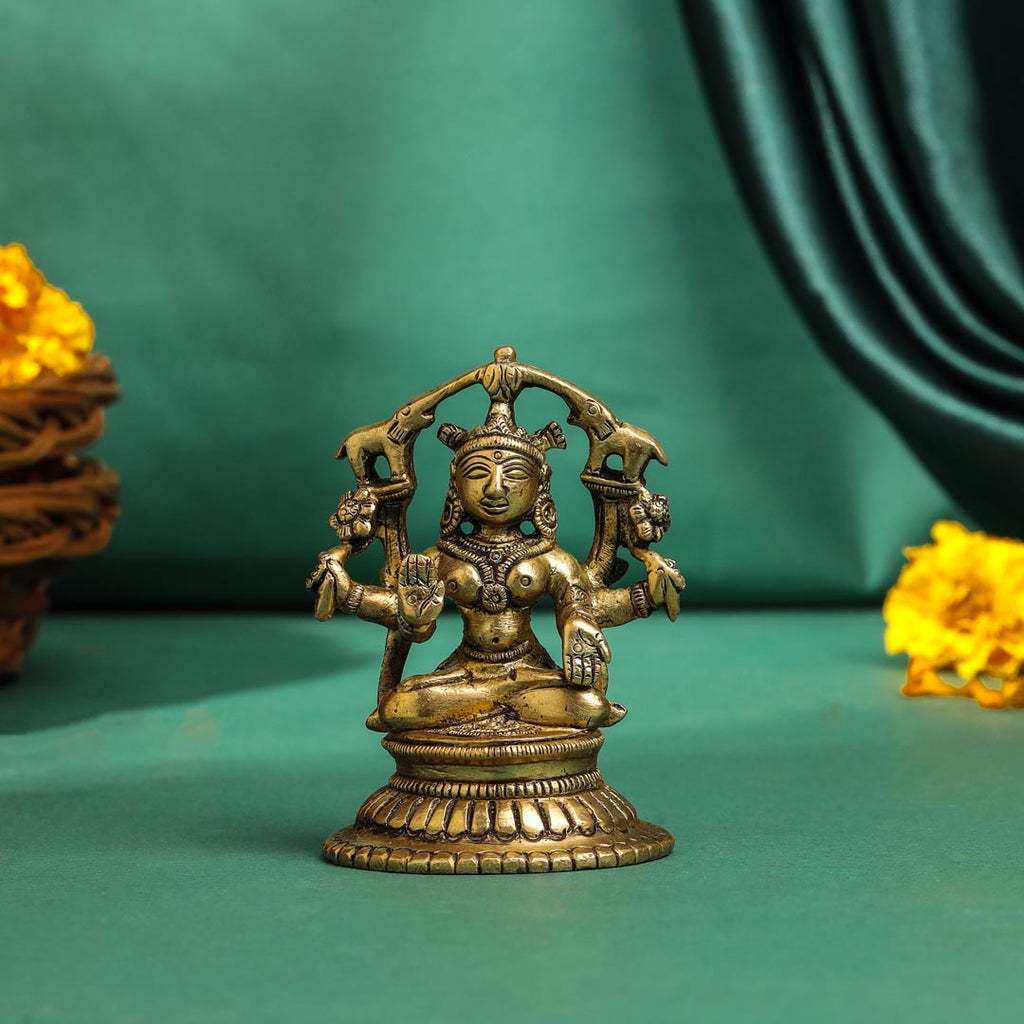 Brass Goddess Sitting Gaja Lakshmi Idol (3.5 Inch) Vedansh Craft