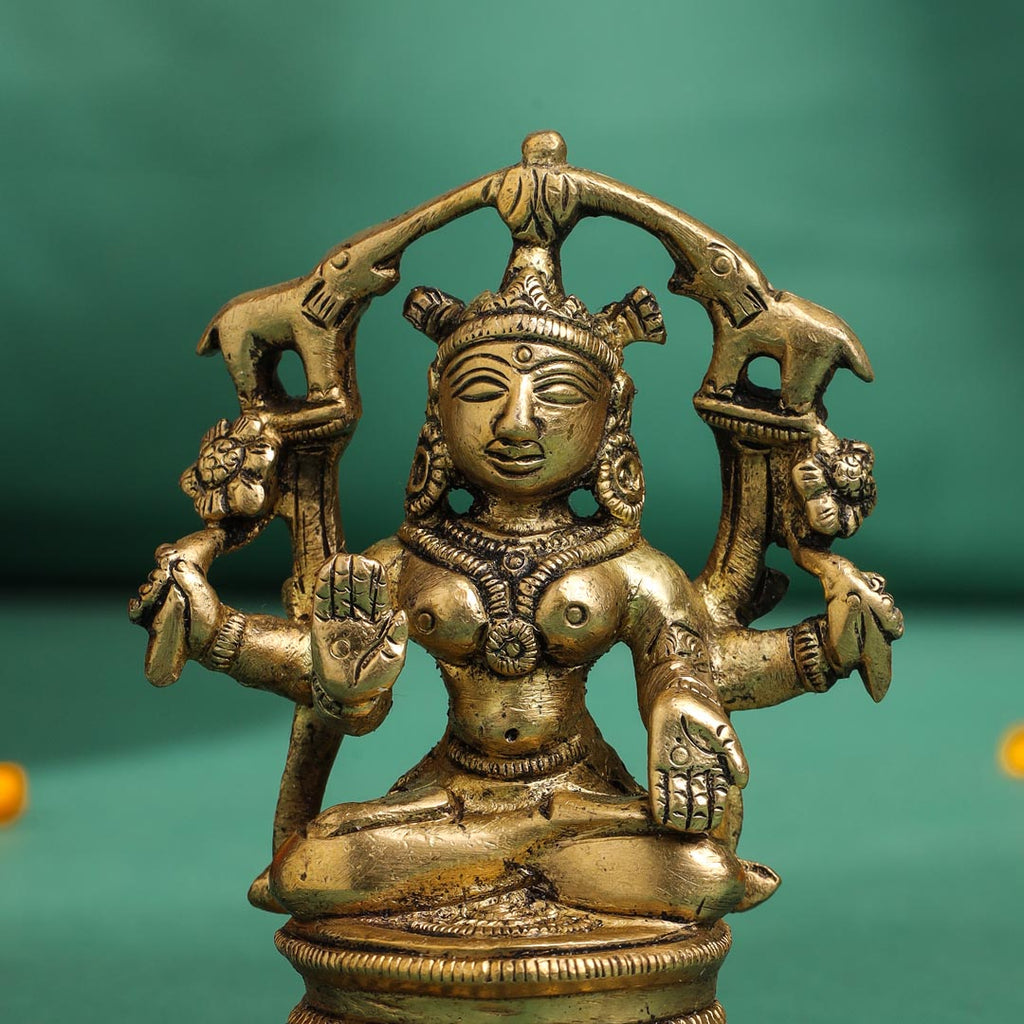Brass Goddess Sitting Gaja Lakshmi Idol (3.5 Inch) Vedansh Craft