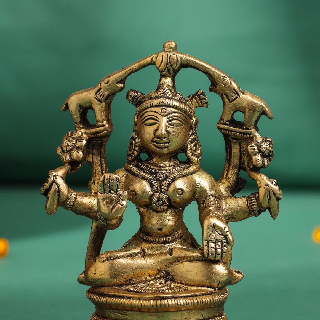Brass Goddess Sitting Gaja Lakshmi Idol (3.5 Inch) Vedansh Craft