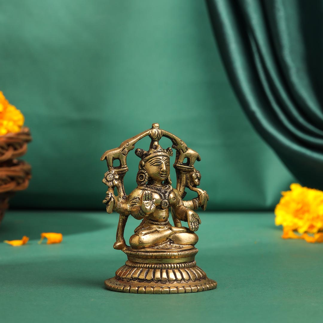Brass Goddess Sitting Gaja Lakshmi Idol (3.5 Inch) Vedansh Craft